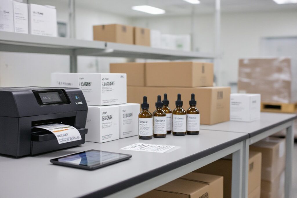 Illinois cannabis manufacturing line producing retail-ready adult-use products with packaging verification and quality control