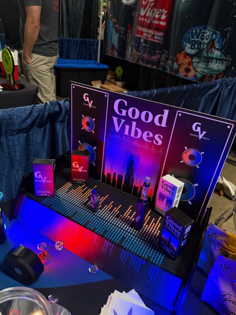 Good Vibes cannabis brand display and retail activation